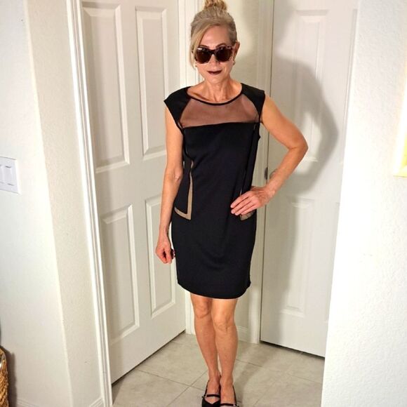 Malloy Women’s Dress Mini Sheath Medium Black Sheer Mesh Cutouts Sleeveless LBD - Picture 1 of 16